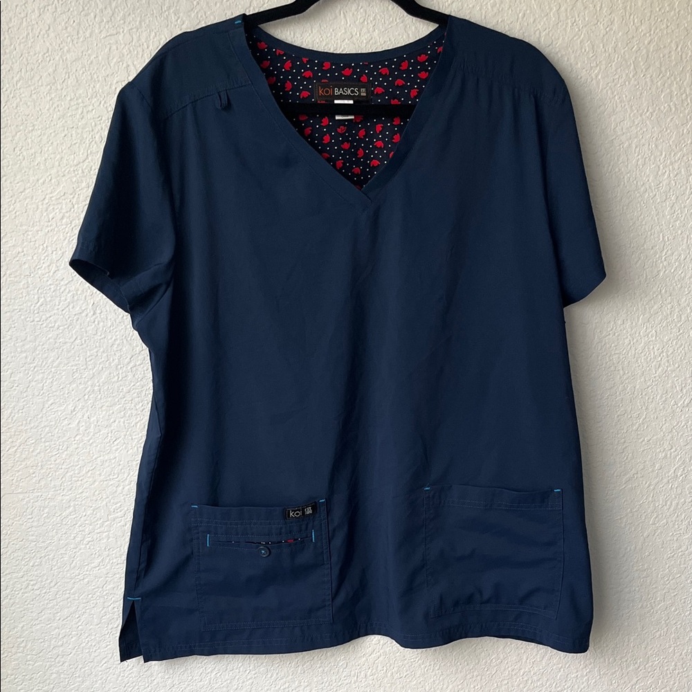 Koi Basics Women's Navy V-Neck Medical Scrub Top